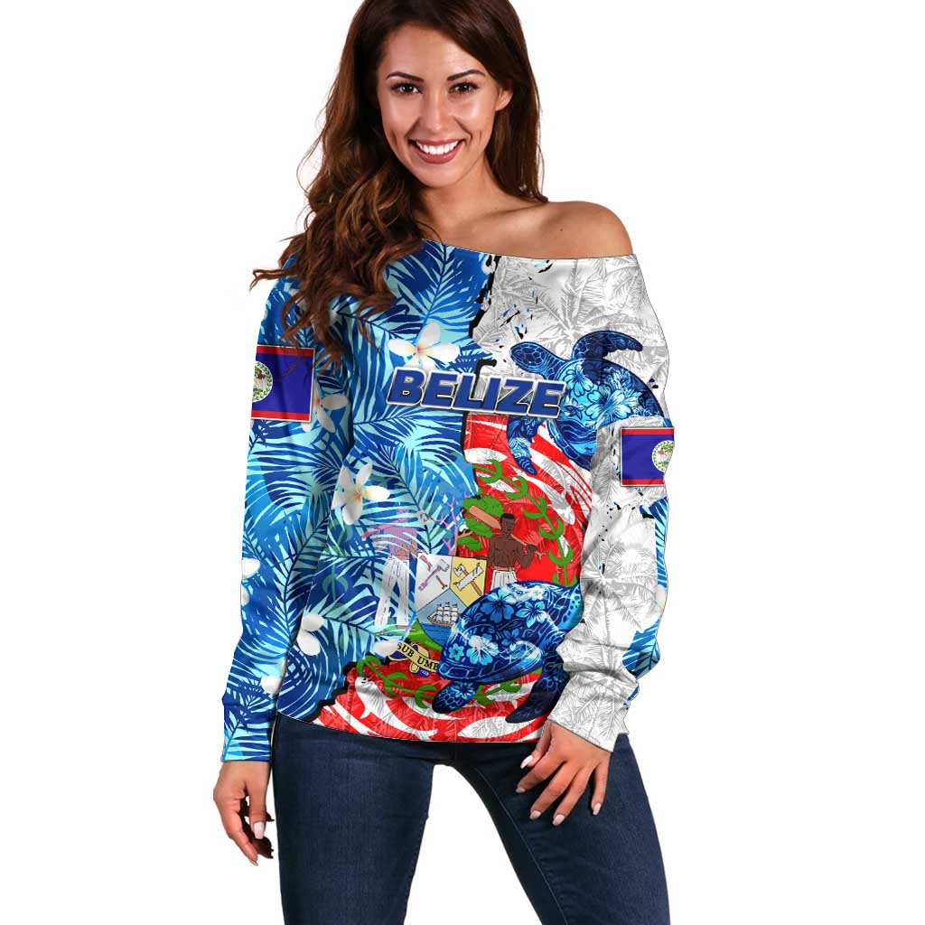 Sea Turtle Belize Off Shoulder Sweater Ocean Soul Tropical Spirit
