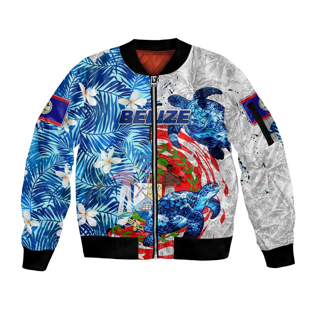 Sea Turtle Belize Sleeve Zip Bomber Jacket Ocean Soul Tropical Spirit