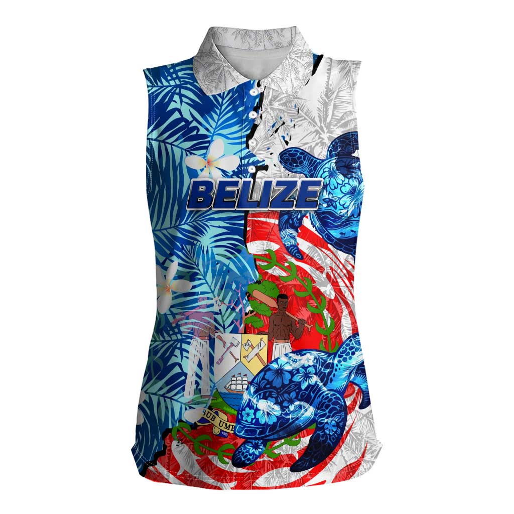 Sea Turtle Belize Women Sleeveless Polo Shirt Ocean Soul Tropical Spirit