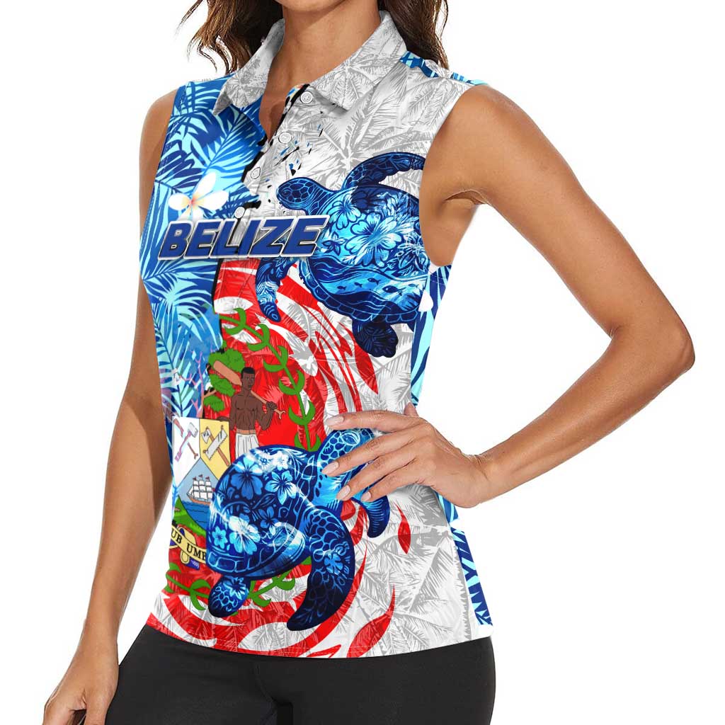 Sea Turtle Belize Women Sleeveless Polo Shirt Ocean Soul Tropical Spirit