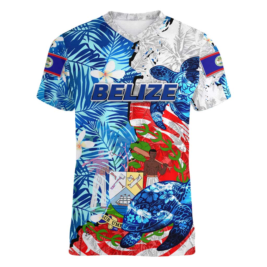 Sea Turtle Belize Women V-Neck T-Shirt Ocean Soul Tropical Spirit