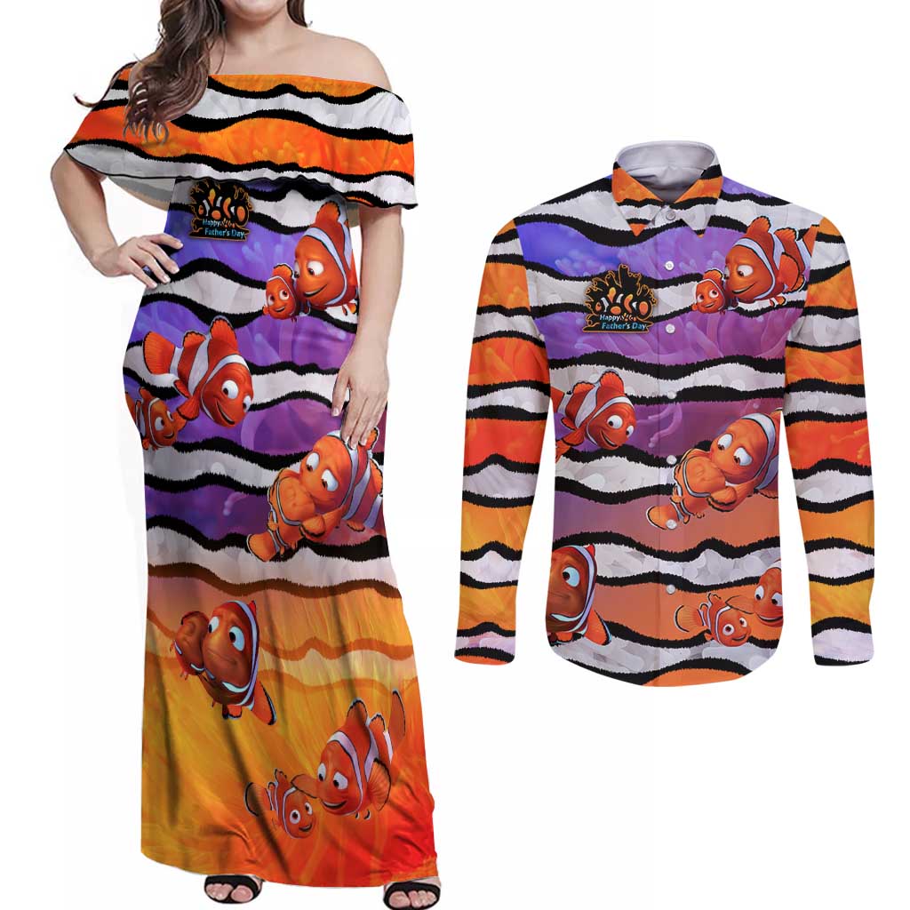 The Ocean Best Dad Couples Matching Off Shoulder Maxi Dress and Long Sleeve Button Shirt Like Marlin Happy Fathers Day To a True Hero - Wonder Print Shop