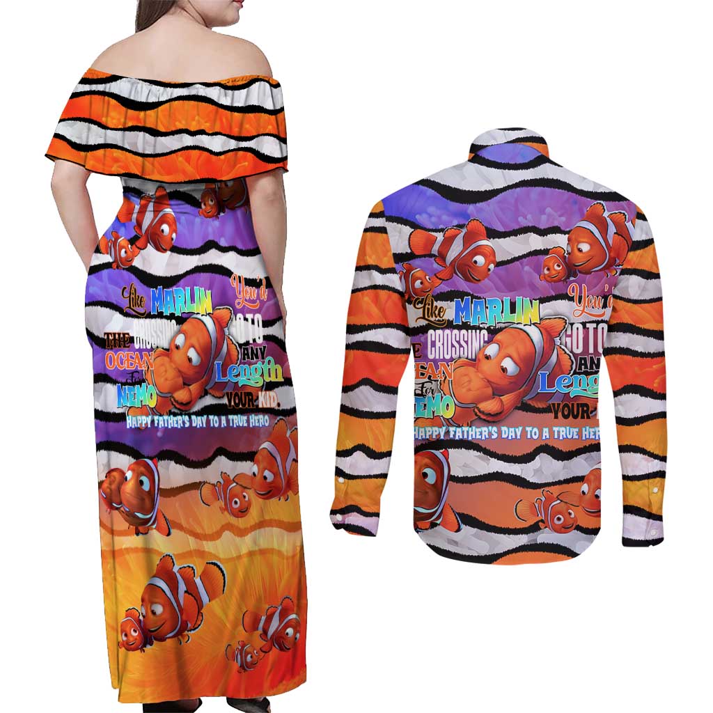 The Ocean Best Dad Couples Matching Off Shoulder Maxi Dress and Long Sleeve Button Shirt Like Marlin Happy Fathers Day To a True Hero - Wonder Print Shop