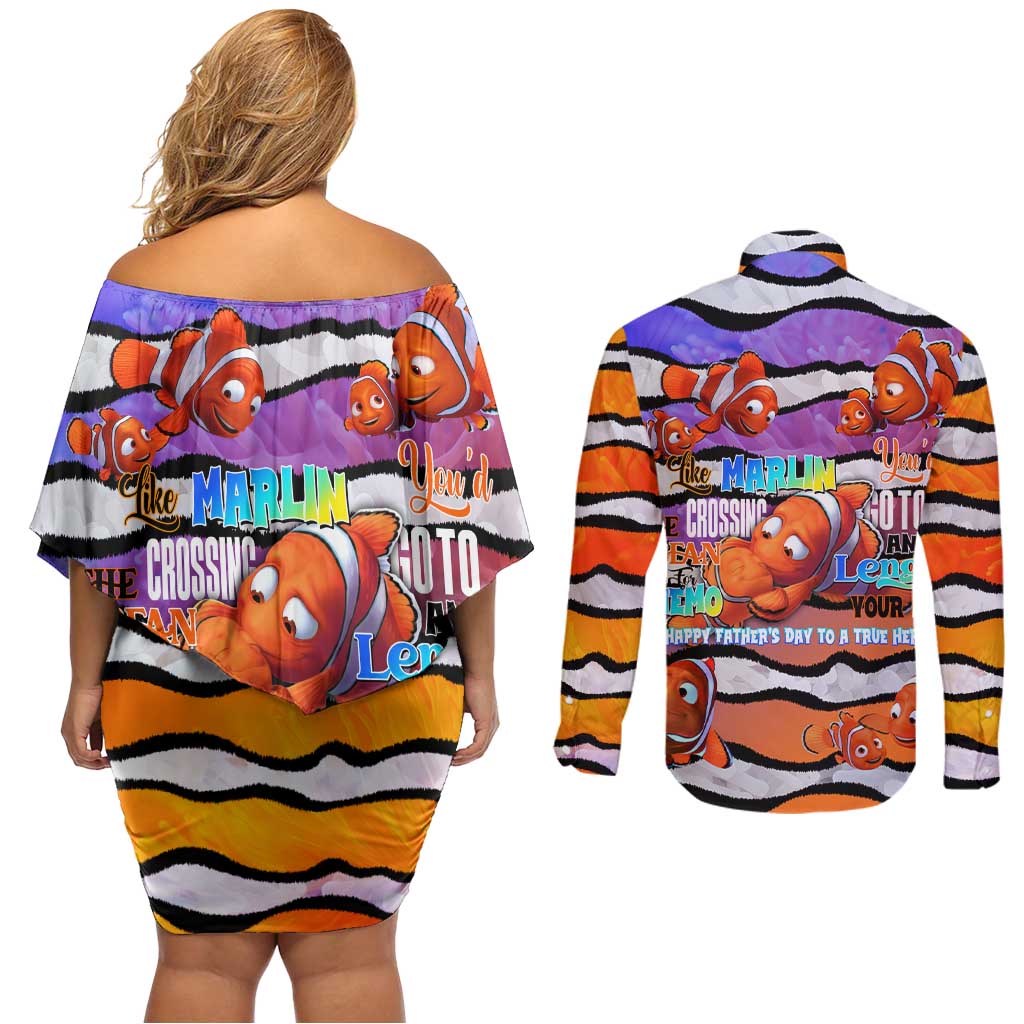 The Ocean Best Dad Couples Matching Off Shoulder Short Dress and Long Sleeve Button Shirt Like Marlin Happy Fathers Day To a True Hero - Wonder Print Shop