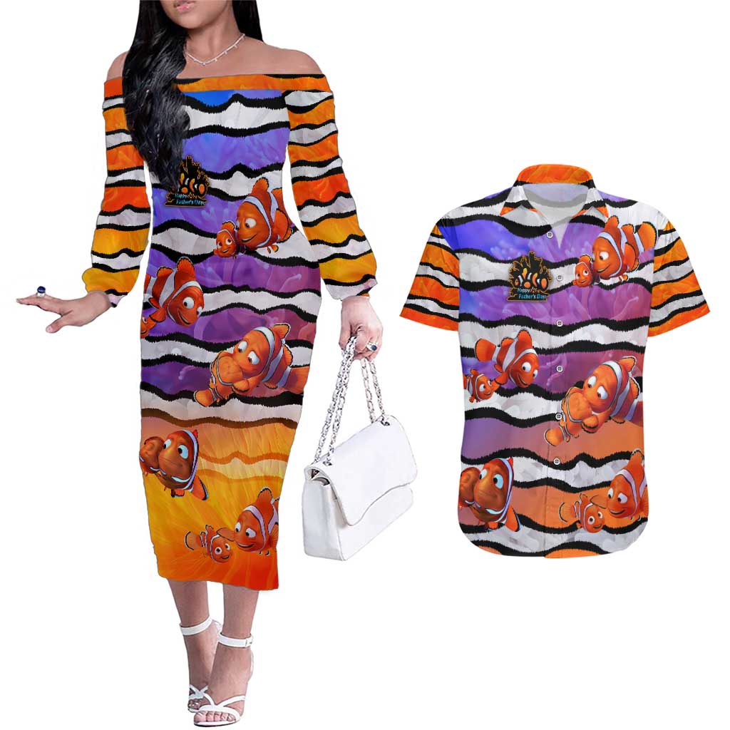 The Ocean Best Dad Couples Matching Off The Shoulder Long Sleeve Dress and Hawaiian Shirt Like Marlin Happy Fathers Day To a True Hero - Wonder Print Shop