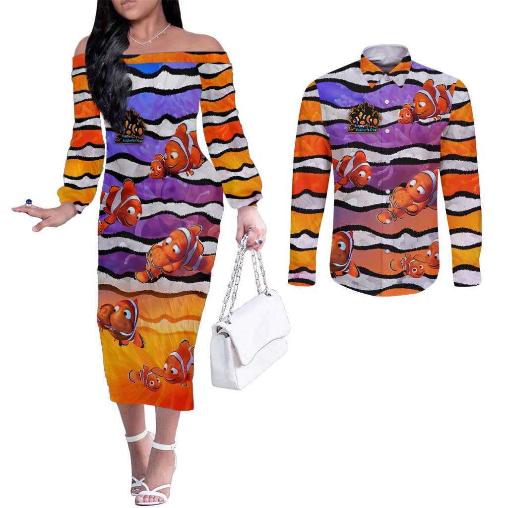 The Ocean Best Dad Couples Matching Off The Shoulder Long Sleeve Dress and Long Sleeve Button Shirt Like Marlin Happy Fathers Day To a True Hero - Wonder Print Shop