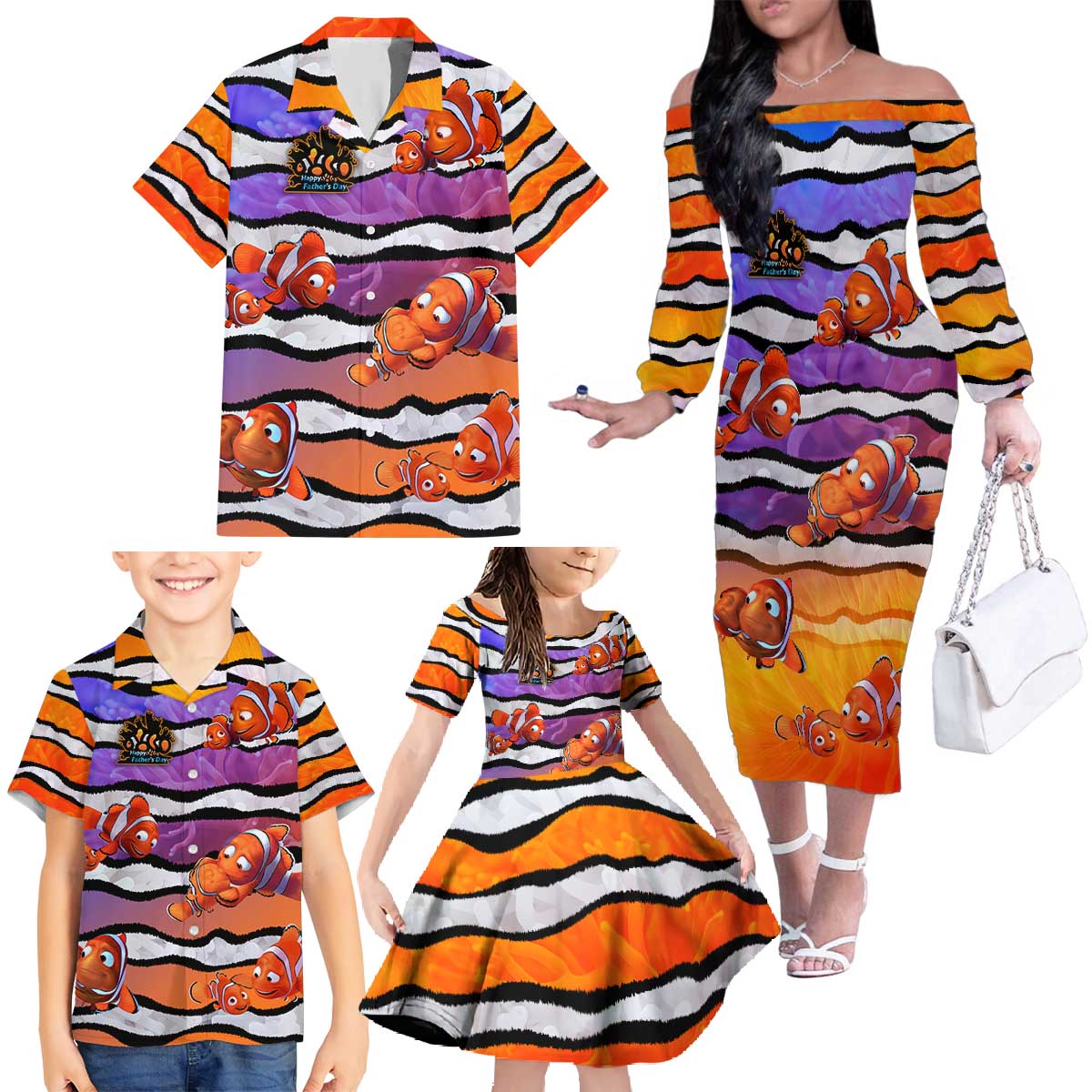 The Ocean Best Dad Family Matching Off The Shoulder Long Sleeve Dress and Hawaiian Shirt Like Marlin Happy Fathers Day To a True Hero - Wonder Print Shop