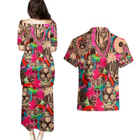 Festival Memories Skull Couples Matching Puletasi Dress and Hawaiian Shirt - Wonder Print Shop