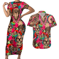 Festival Memories Skull Couples Matching Short Sleeve Bodycon Dress and Hawaiian Shirt - Wonder Print Shop