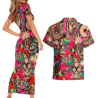 Festival Memories Skull Couples Matching Short Sleeve Bodycon Dress and Hawaiian Shirt - Wonder Print Shop