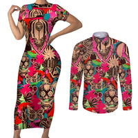 Festival Memories Skull Couples Matching Short Sleeve Bodycon Dress and Long Sleeve Button Shirts - Wonder Print Shop