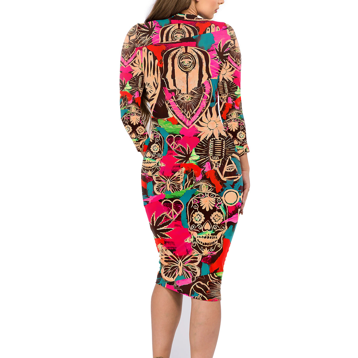 Festival Memories Skull Family Matching Long Sleeve Bodycon Dress and Hawaiian Shirt - Wonder Print Shop