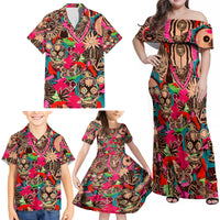 Festival Memories Skull Family Matching Off Shoulder Maxi Dress and Hawaiian Shirt - Wonder Print Shop