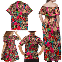 Festival Memories Skull Family Matching Off Shoulder Maxi Dress and Hawaiian Shirt - Wonder Print Shop