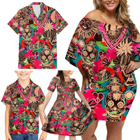 Festival Memories Skull Family Matching Off Shoulder Short Dress and Hawaiian Shirt - Wonder Print Shop