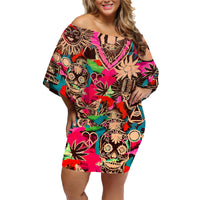 Festival Memories Skull Family Matching Off Shoulder Short Dress and Hawaiian Shirt - Wonder Print Shop