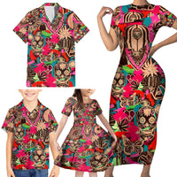 Festival Memories Skull Family Matching Short Sleeve Bodycon Dress and Hawaiian Shirt - Wonder Print Shop