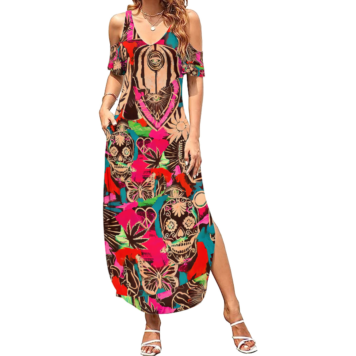 Festival Memories Skull Family Matching Summer Maxi Dress and Hawaiian Shirt - Wonder Print Shop