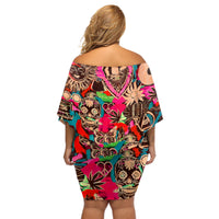 Festival Memories Skull Off Shoulder Short Dress - Wonder Print Shop