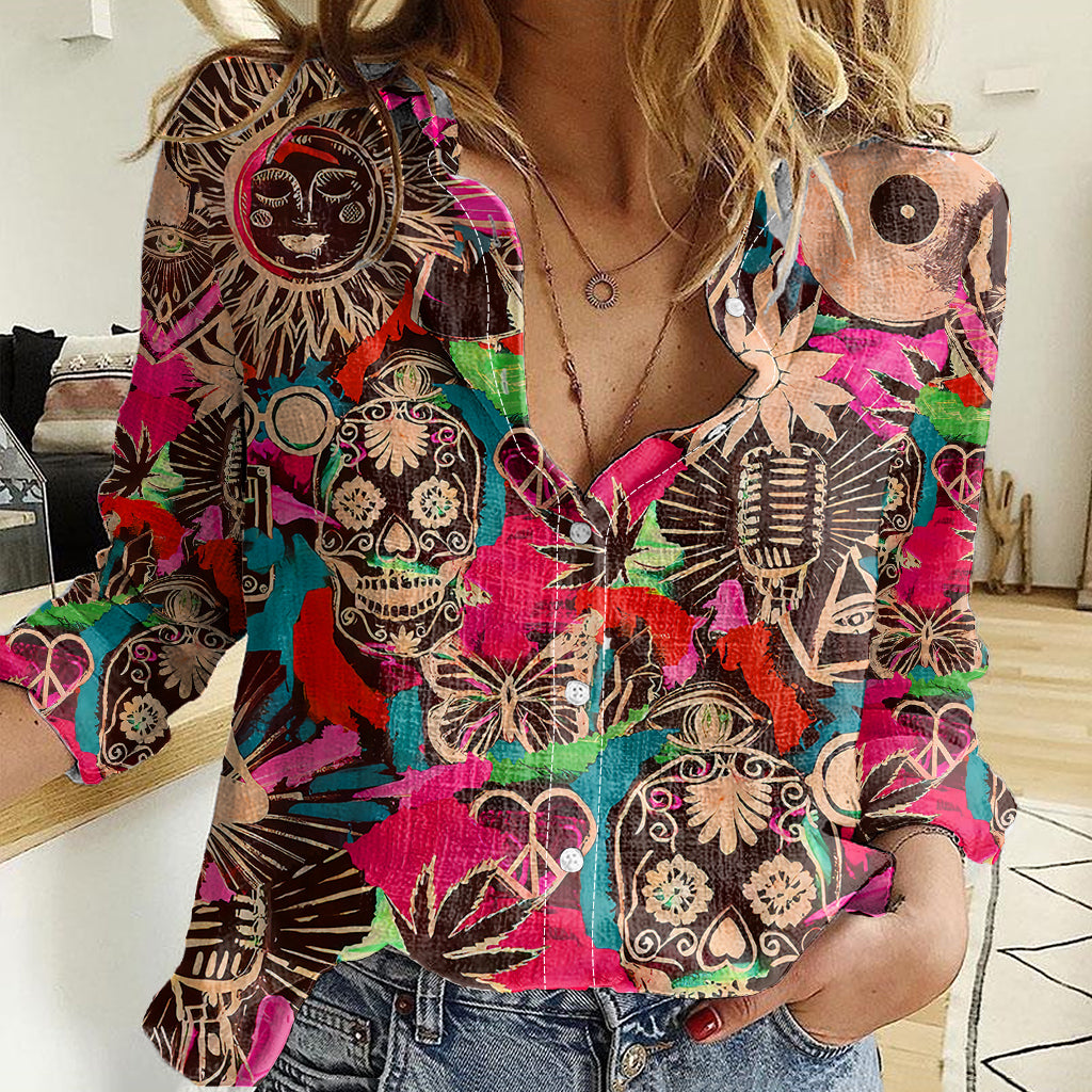 Festival Memories Skull Women Casual Shirt - Wonder Print Shop