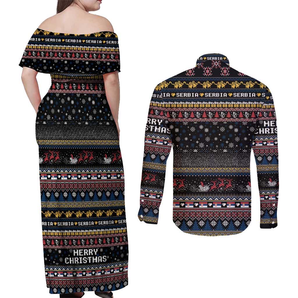 Serbia Couples Matching Off Shoulder Maxi Dress and Long Sleeve Button Shirt Merry Christmas Family and Friends - Wonder Print Shop