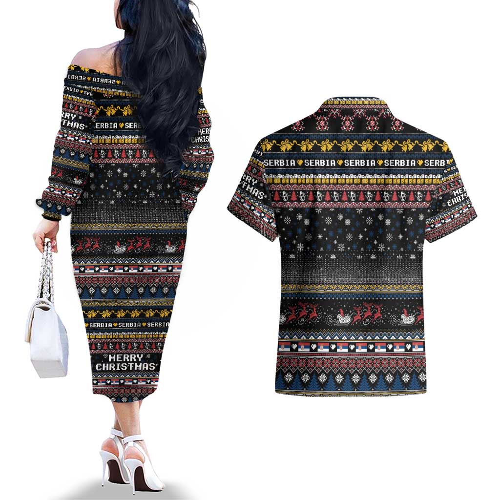 Serbia Couples Matching Off The Shoulder Long Sleeve Dress and Hawaiian Shirt Merry Christmas Family and Friends - Wonder Print Shop