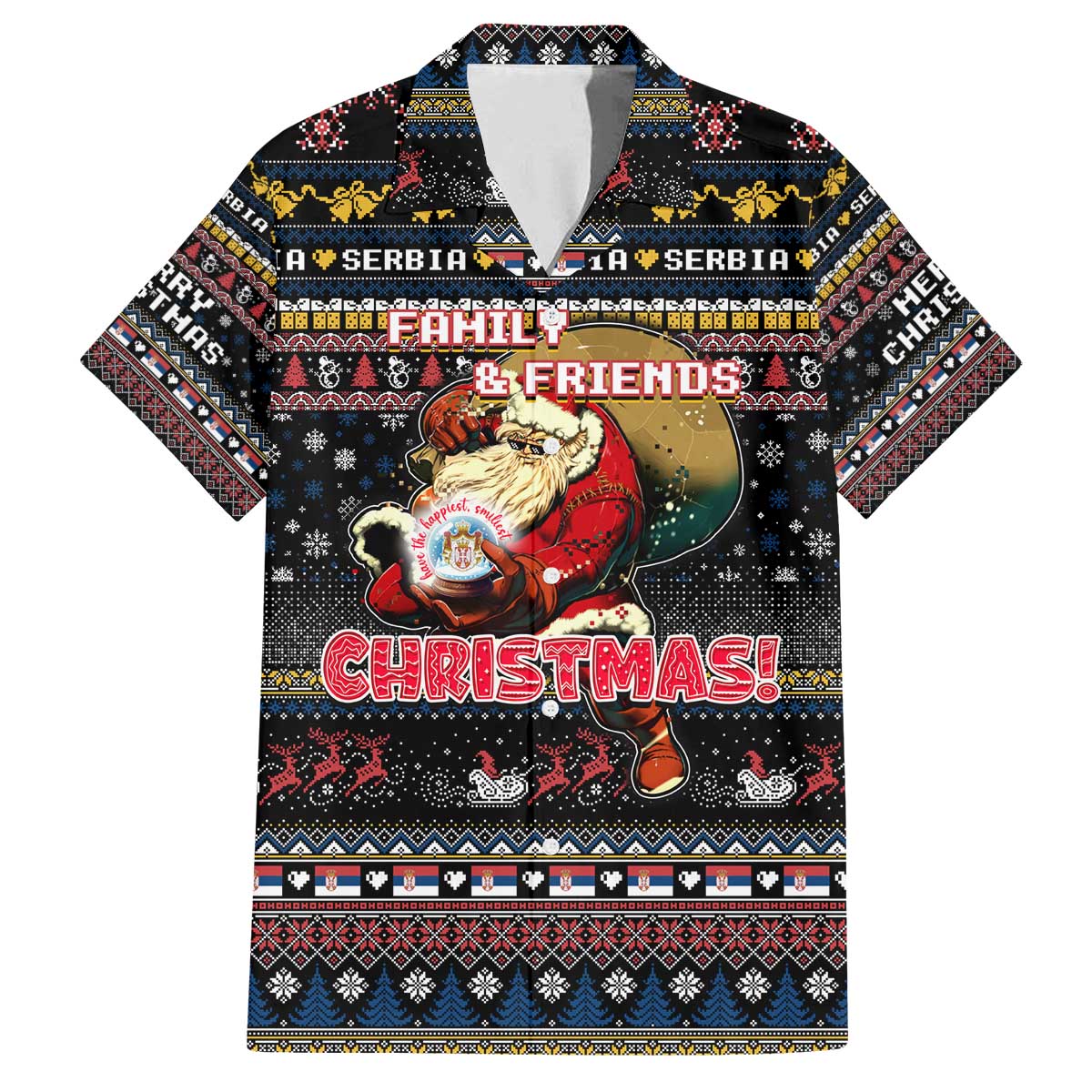 Serbia Family Matching Off The Shoulder Long Sleeve Dress and Hawaiian Shirt Merry Christmas Family and Friends - Wonder Print Shop