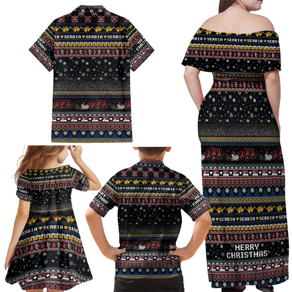 Serbia Family Matching Off Shoulder Maxi Dress and Hawaiian Shirt Merry Christmas Family and Friends - Wonder Print Shop