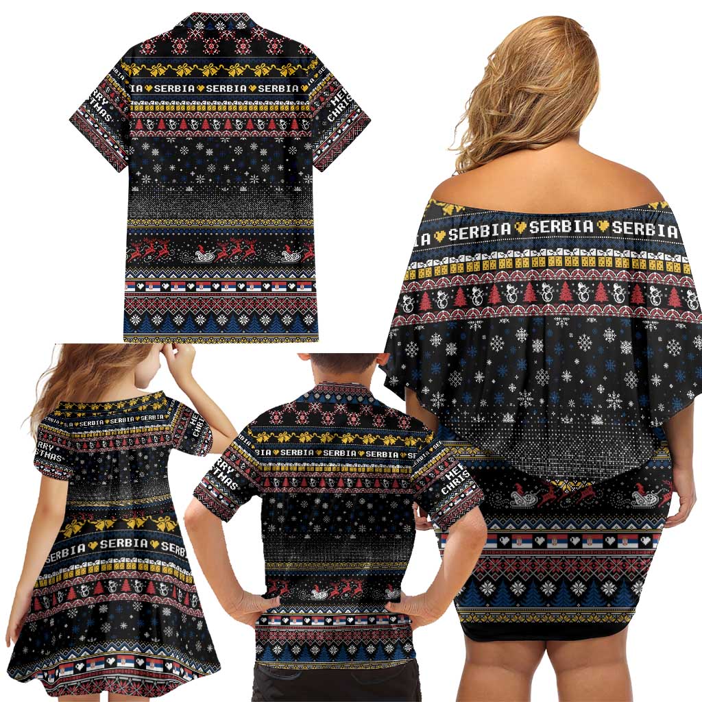 Serbia Family Matching Off Shoulder Short Dress and Hawaiian Shirt Merry Christmas Family and Friends - Wonder Print Shop
