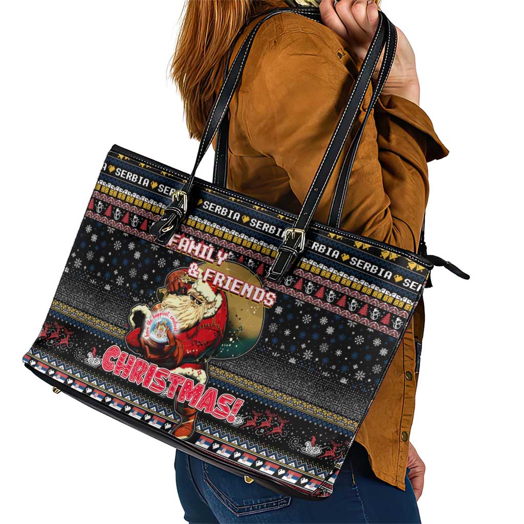Serbia Leather Tote Bag Merry Christmas Family and Friends - Wonder Print Shop