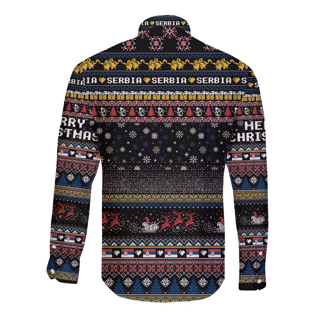 Serbia Long Sleeve Button Shirt Merry Christmas Family and Friends - Wonder Print Shop