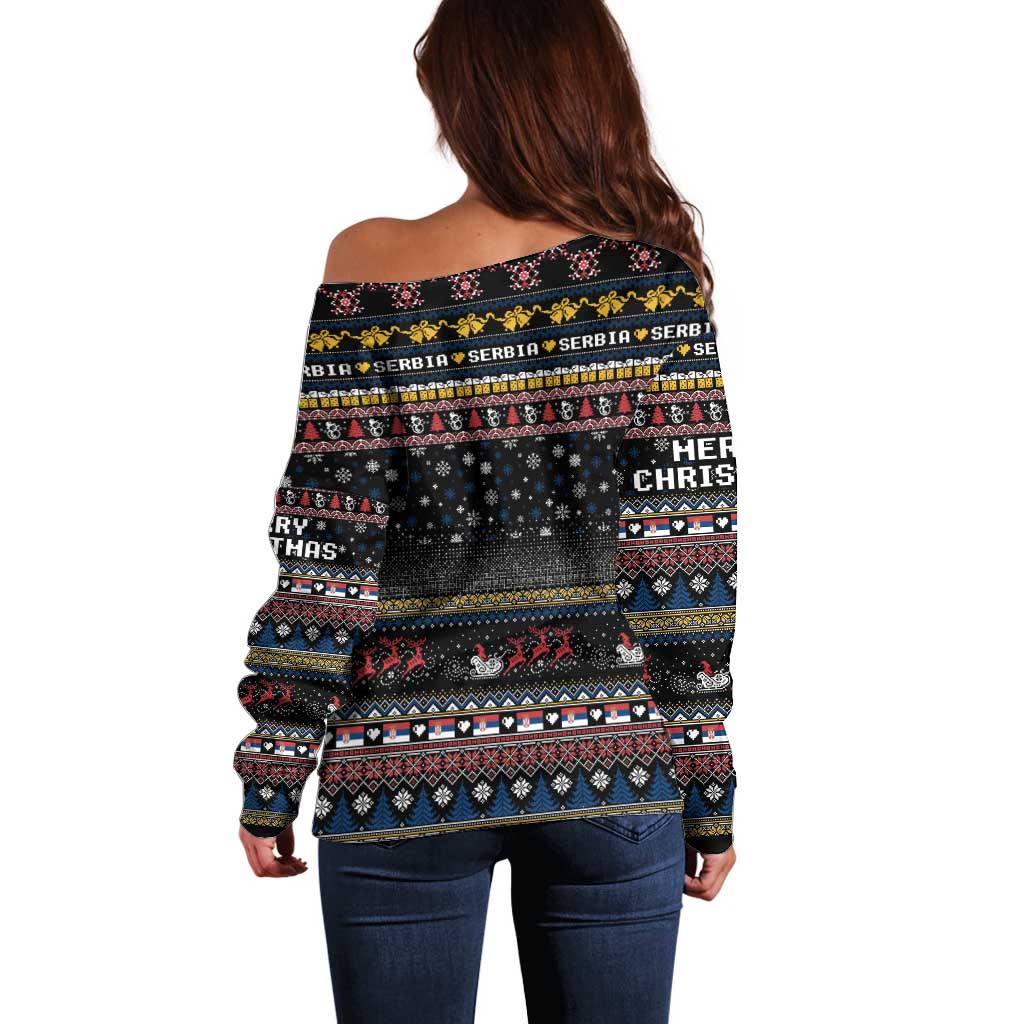 Serbia Off Shoulder Sweater Merry Christmas Family and Friends - Wonder Print Shop