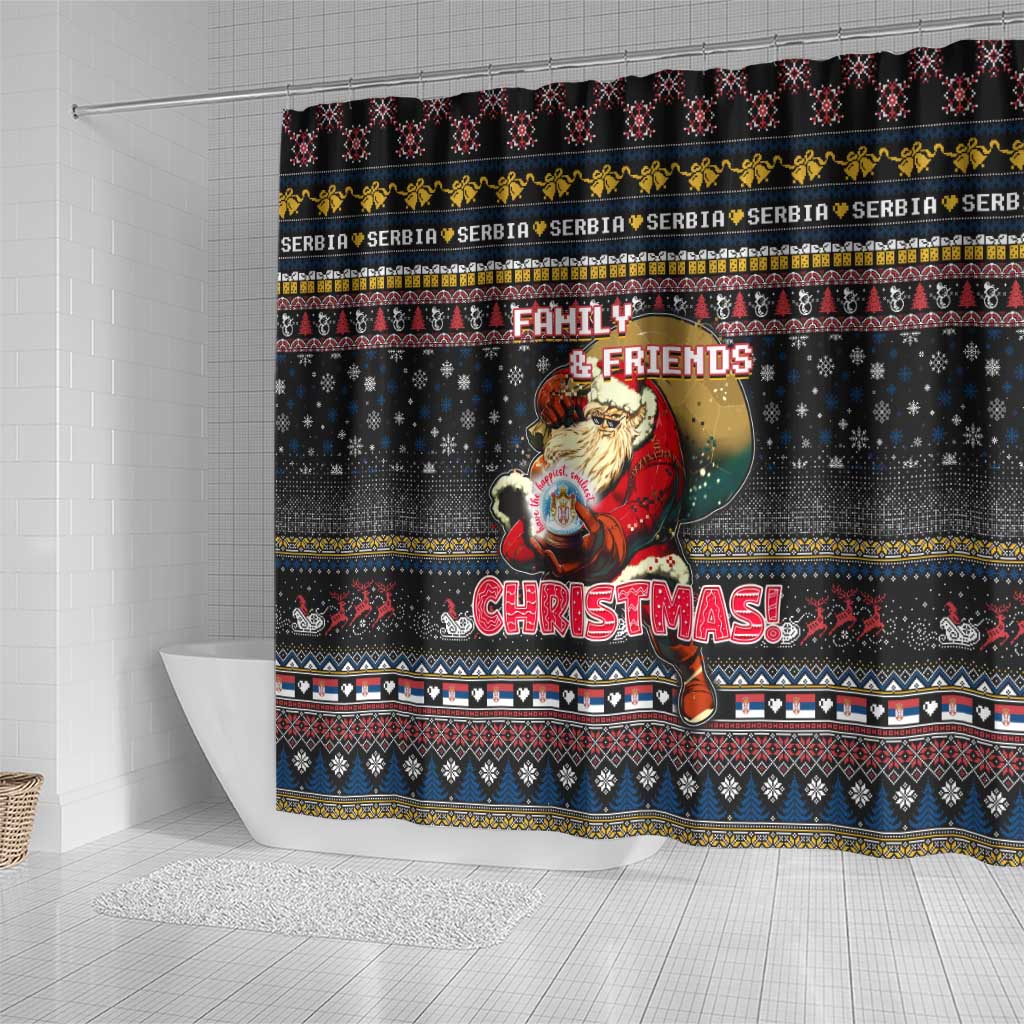 Serbia Shower Curtain Merry Christmas Family and Friends