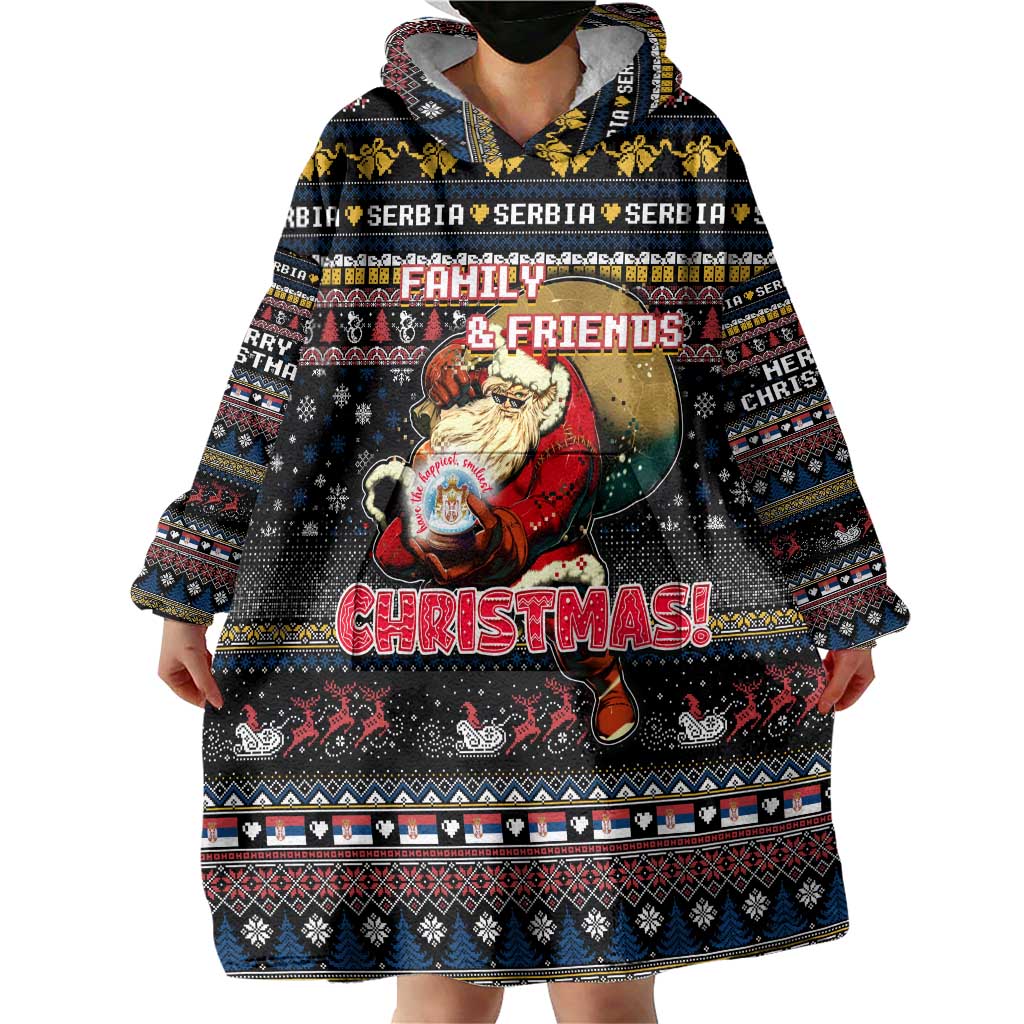 Serbia Wearable Blanket Hoodie Merry Christmas Family and Friends - Wonder Print Shop
