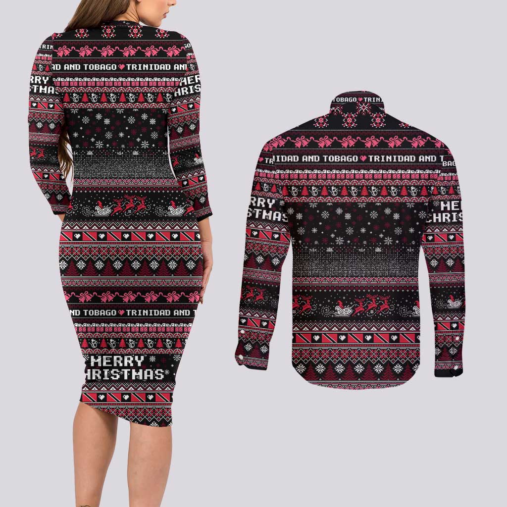 Trinidad and Tobago Couples Matching Long Sleeve Bodycon Dress and Long Sleeve Button Shirt Merry Christmas Family and Friends - Wonder Print Shop