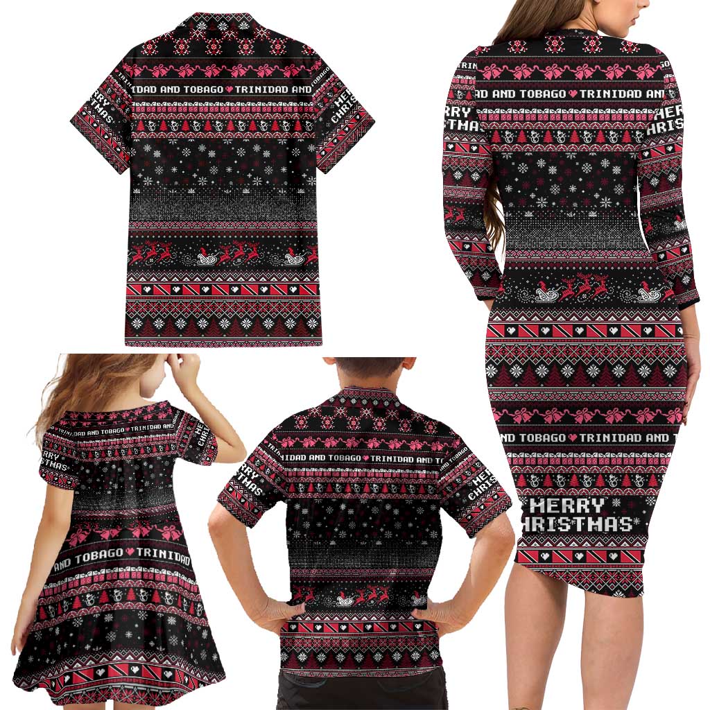 Trinidad and Tobago Family Matching Long Sleeve Bodycon Dress and Hawaiian Shirt Merry Christmas Family and Friends - Wonder Print Shop