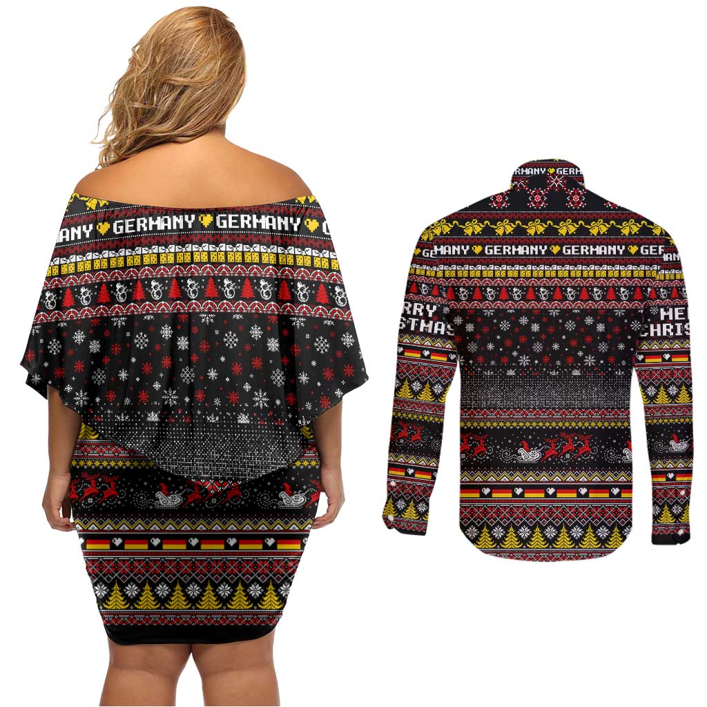 Germany Couples Matching Off Shoulder Short Dress and Long Sleeve Button Shirt Merry Christmas Family and Friends - Wonder Print Shop