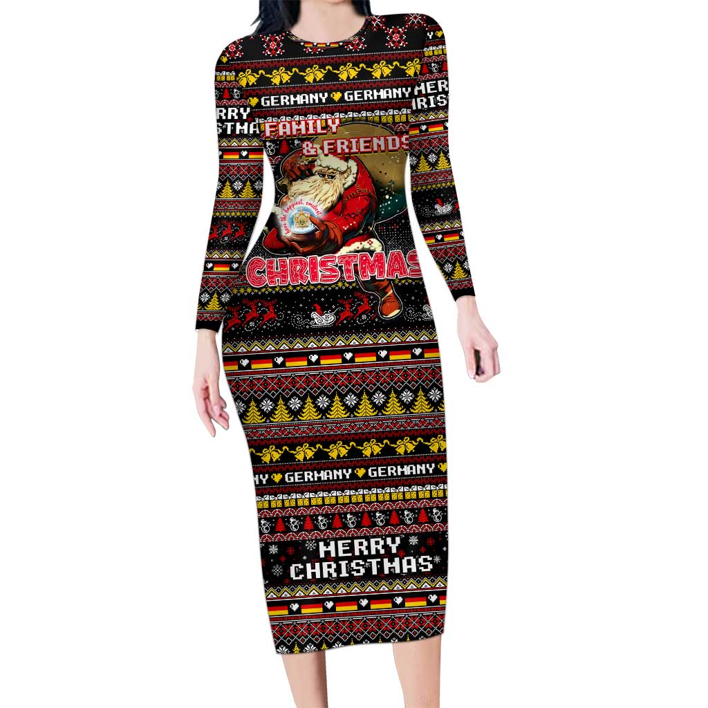 Germany Long Sleeve Bodycon Dress Merry Christmas Family and Friends - Wonder Print Shop