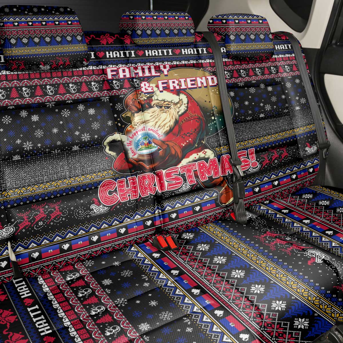 Haiti Back Car Seat Cover Merry Christmas Family and Friends - Wonder Print Shop