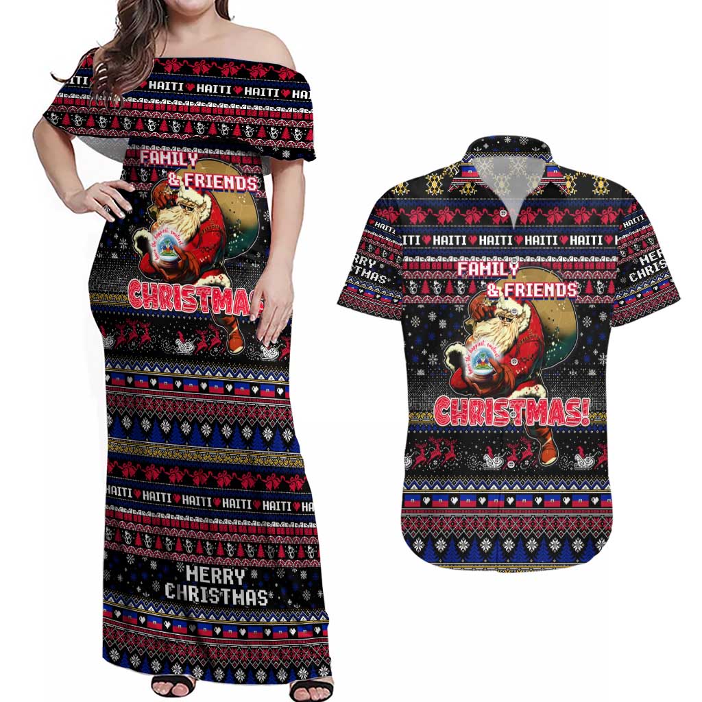 Haiti Couples Matching Off Shoulder Maxi Dress and Hawaiian Shirt Merry Christmas Family and Friends - Wonder Print Shop