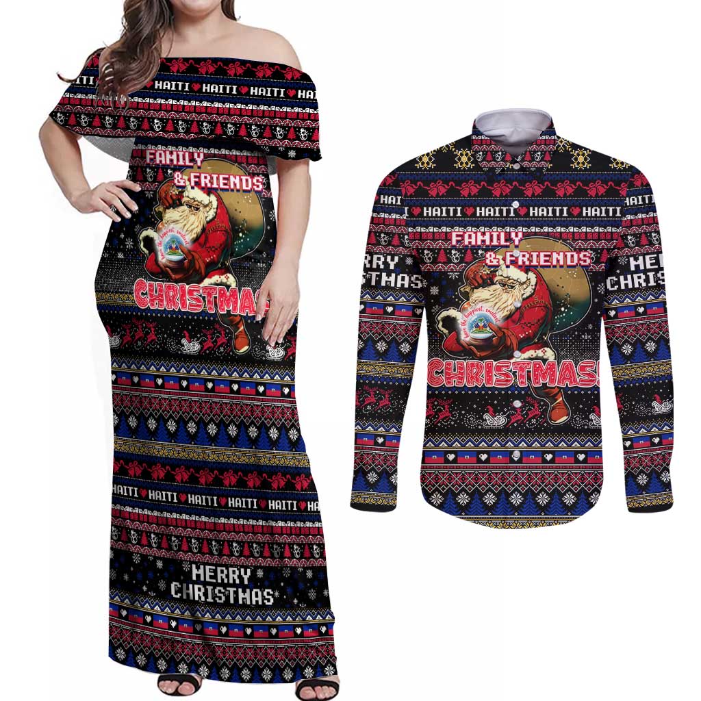 Haiti Couples Matching Off Shoulder Maxi Dress and Long Sleeve Button Shirt Merry Christmas Family and Friends - Wonder Print Shop