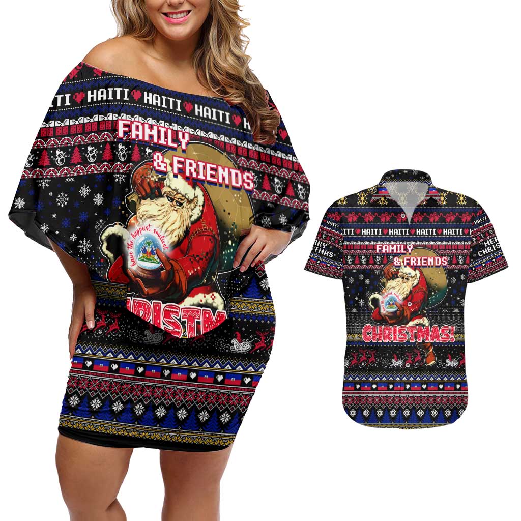 Haiti Couples Matching Off Shoulder Short Dress and Hawaiian Shirt Merry Christmas Family and Friends - Wonder Print Shop