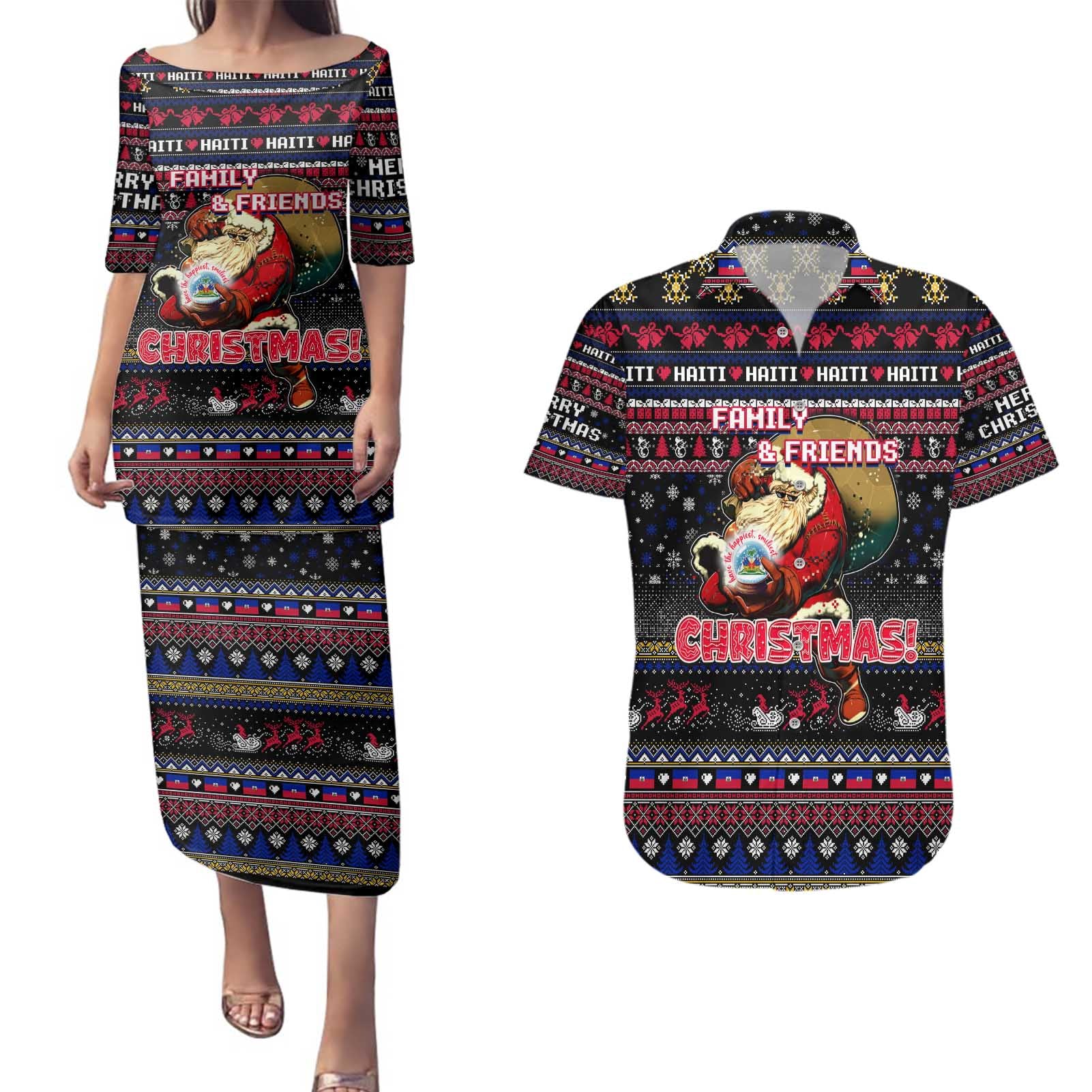 Haiti Couples Matching Puletasi and Hawaiian Shirt Merry Christmas Family and Friends - Wonder Print Shop