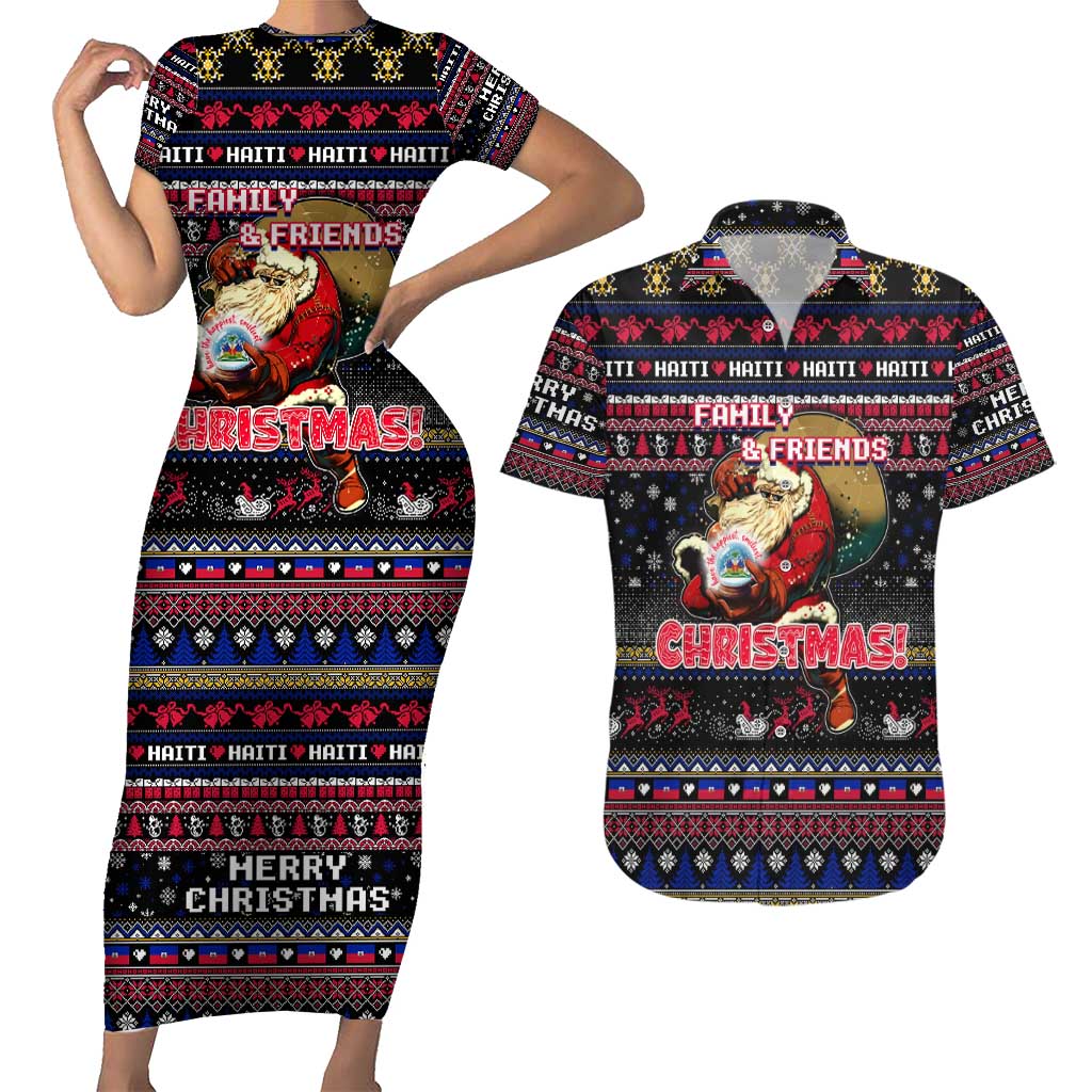 Haiti Couples Matching Short Sleeve Bodycon Dress and Hawaiian Shirt Merry Christmas Family and Friends - Wonder Print Shop