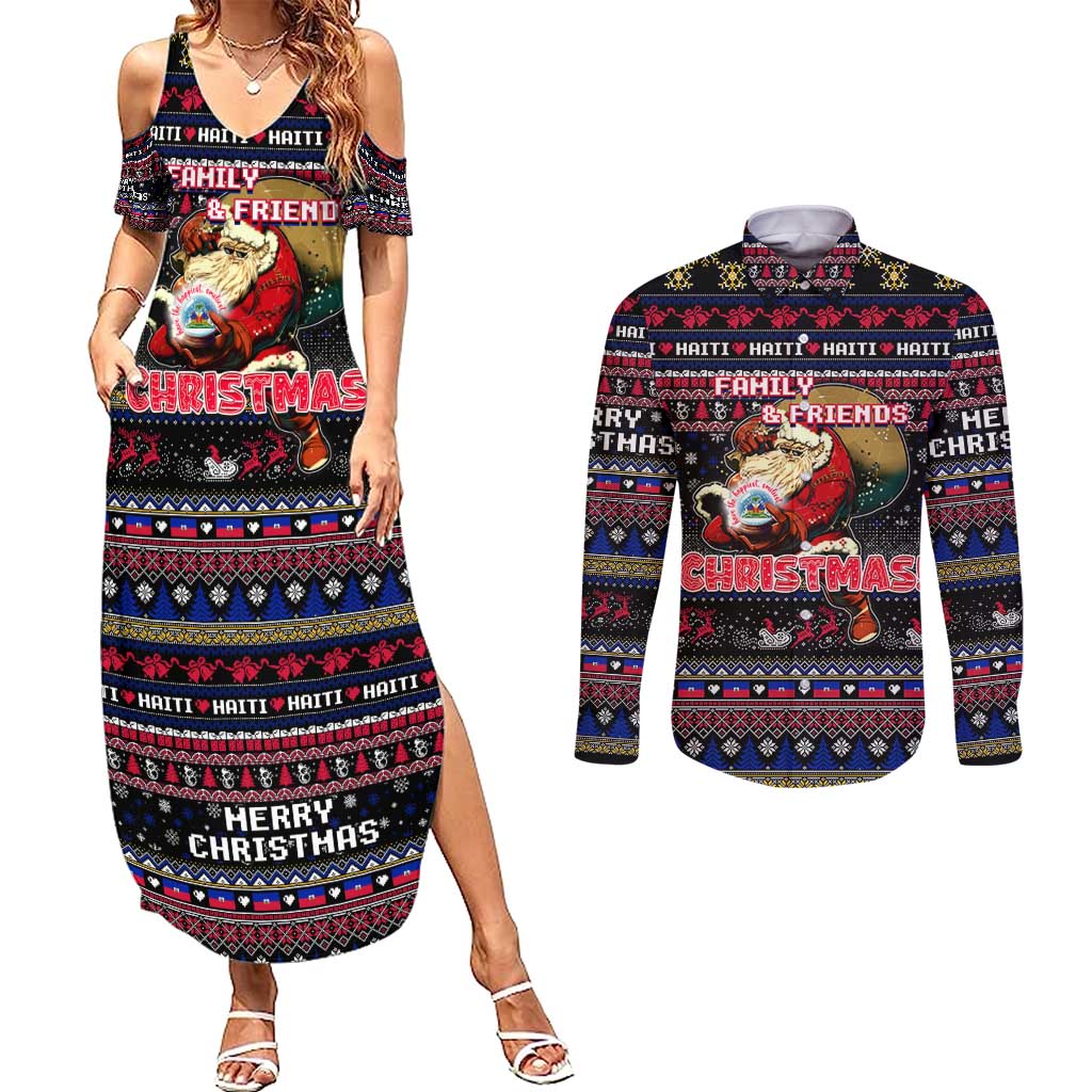 Haiti Couples Matching Summer Maxi Dress and Long Sleeve Button Shirt Merry Christmas Family and Friends - Wonder Print Shop