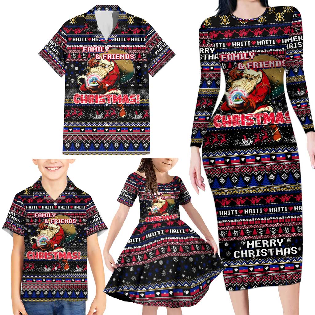 Haiti Family Matching Long Sleeve Bodycon Dress and Hawaiian Shirt Merry Christmas Family and Friends - Wonder Print Shop