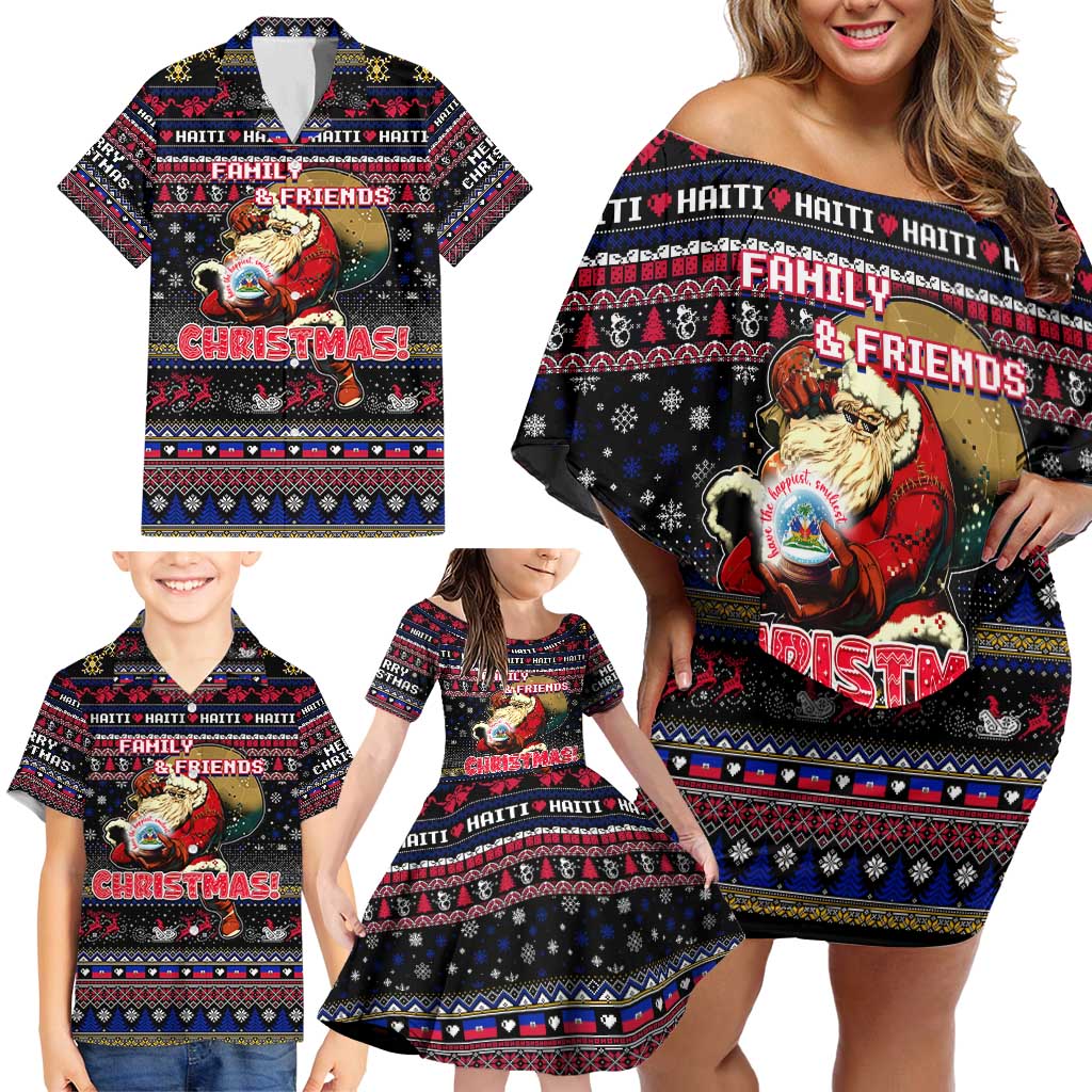 Haiti Family Matching Off Shoulder Short Dress and Hawaiian Shirt Merry Christmas Family and Friends - Wonder Print Shop