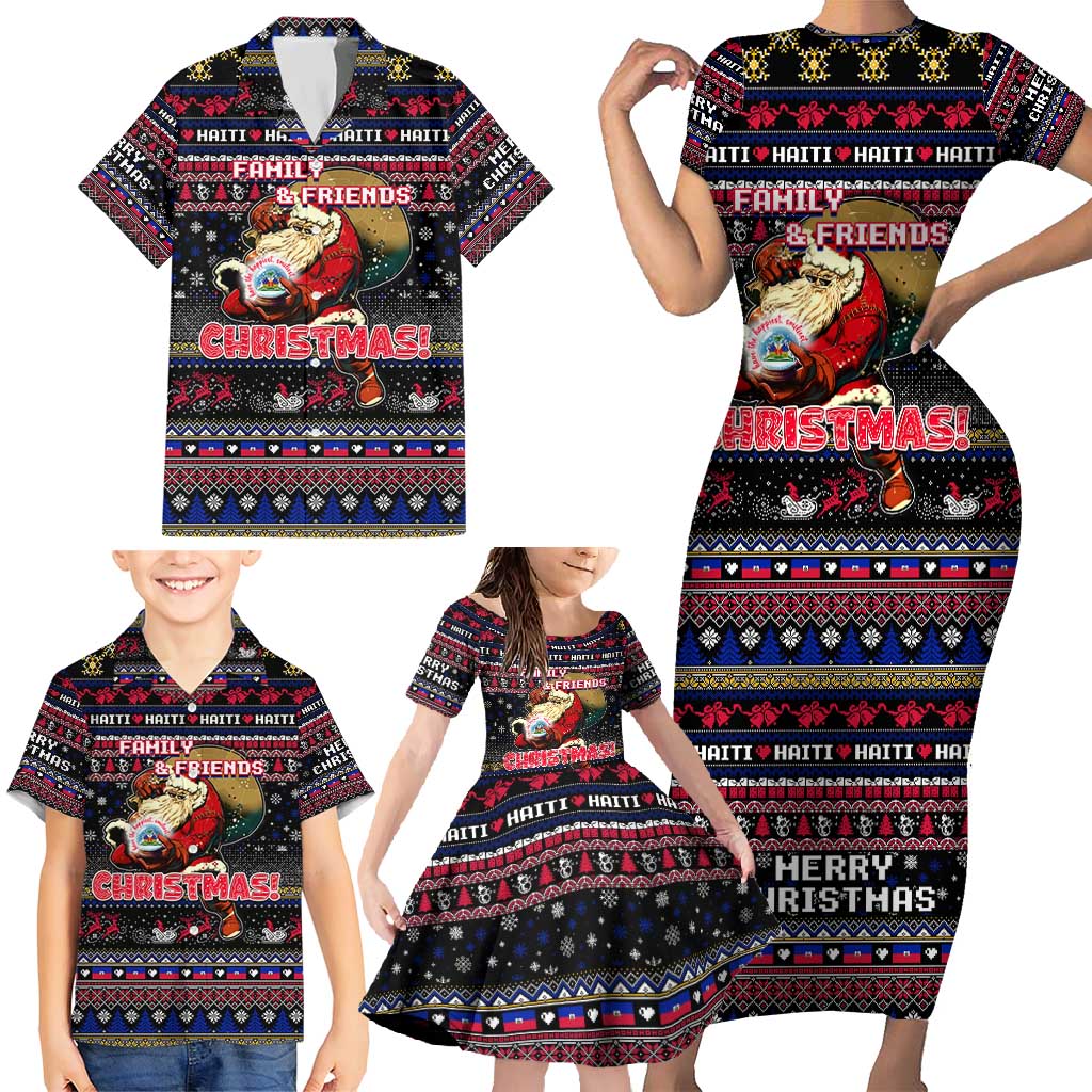 Haiti Family Matching Short Sleeve Bodycon Dress and Hawaiian Shirt Merry Christmas Family and Friends - Wonder Print Shop