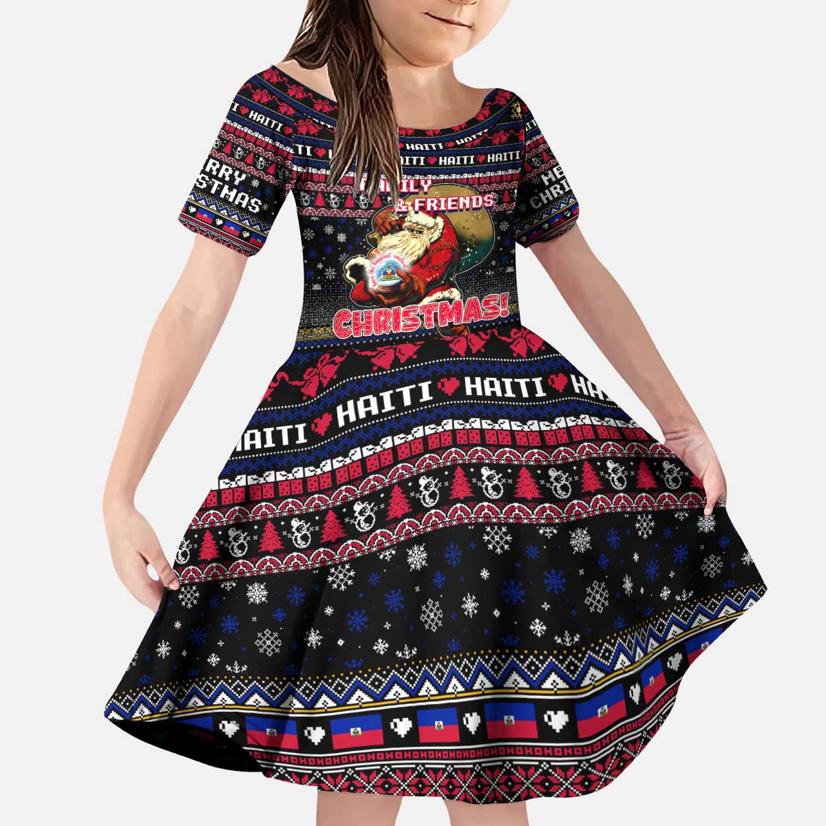 Haiti Kid Short Sleeve Dress Merry Christmas Family and Friends - Wonder Print Shop