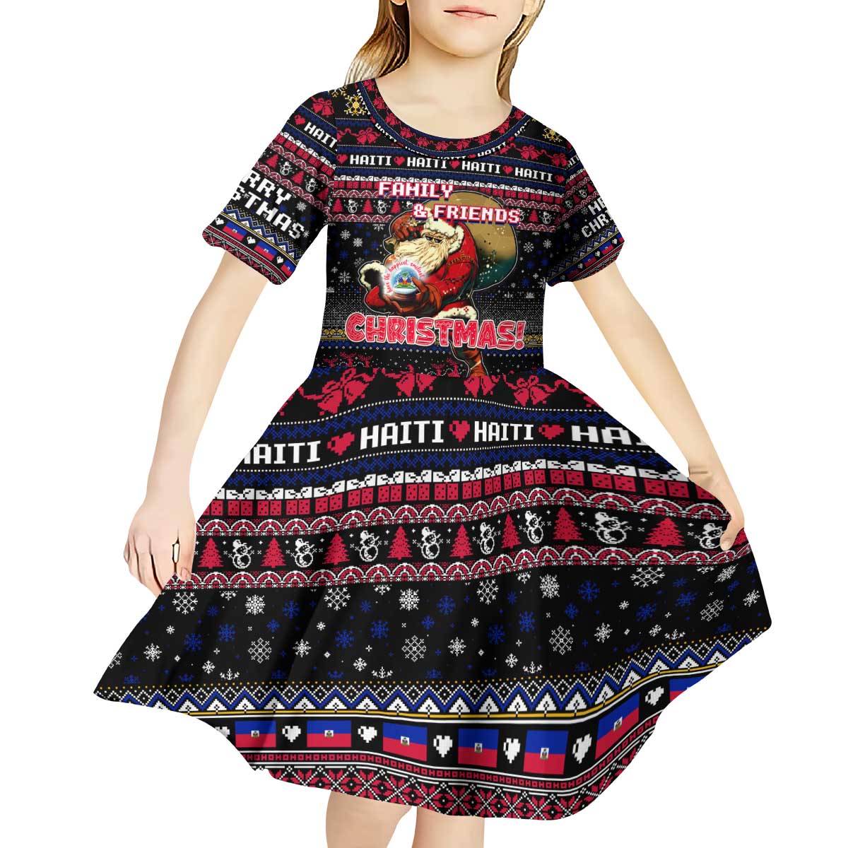 Haiti Kid Short Sleeve Dress Merry Christmas Family and Friends - Wonder Print Shop